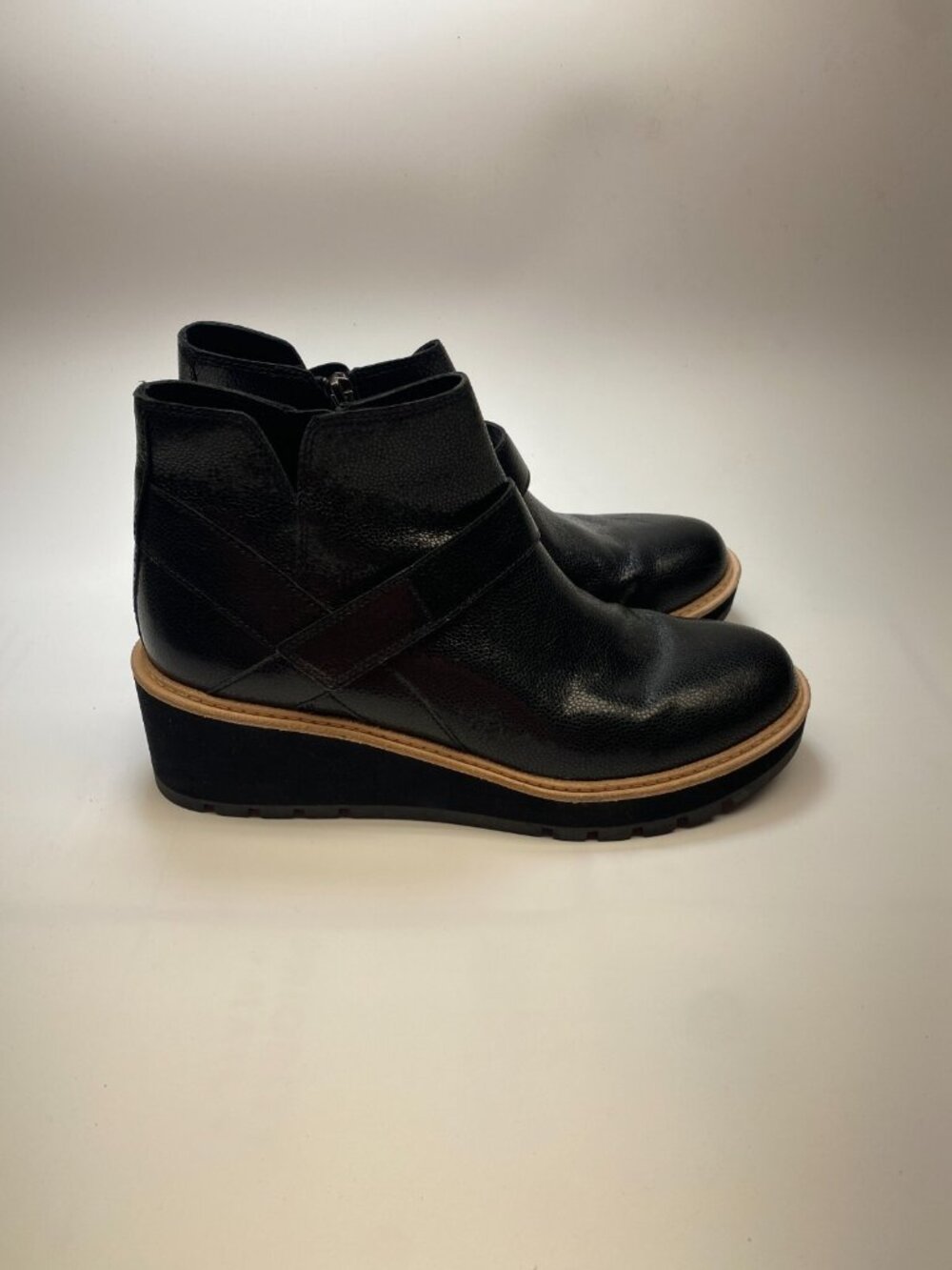 Eileen Fisher Womens Cargo Black Leather Wedge Bootie Sz 10